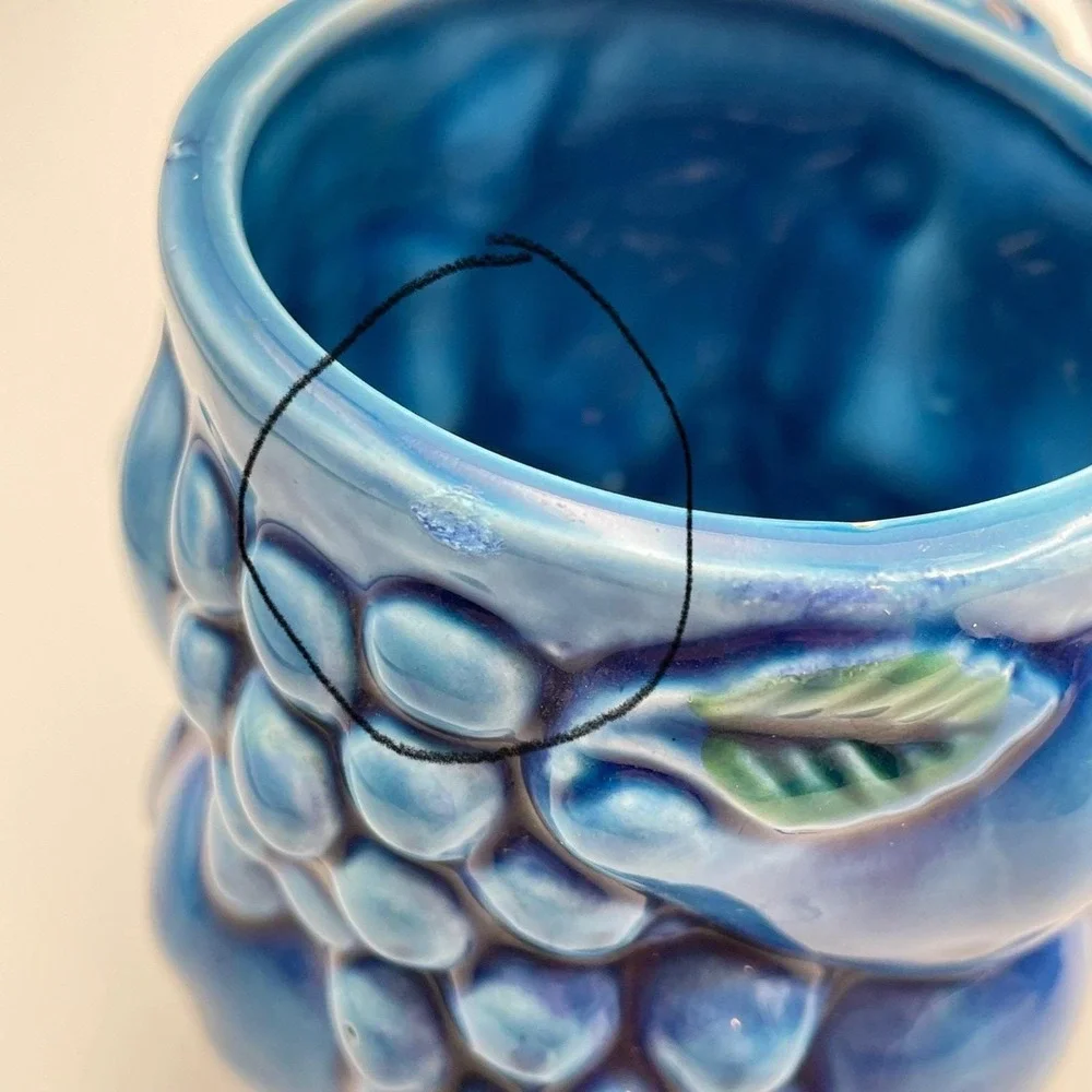 Inarco Japan Blue Fruit Pitcher & 2 Mugs Set E2431 / E2429 Vintage Ceramic 1960s